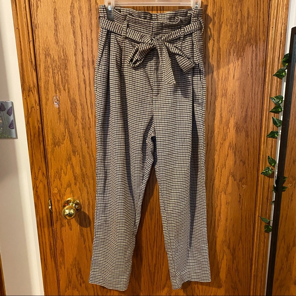 High Rise Brown Houndstooth Trousers